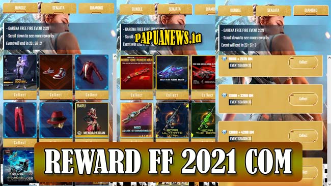 Reward FF 2021 Com Klaim Skin Bundle, Senjata & Diamond FF Gratis